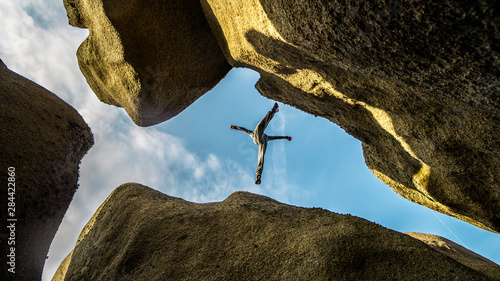 Vászonkép parkour on rocks