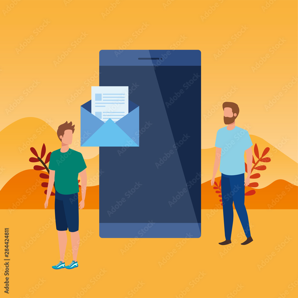 men with smartphone and envelope men with smartphone and envelope