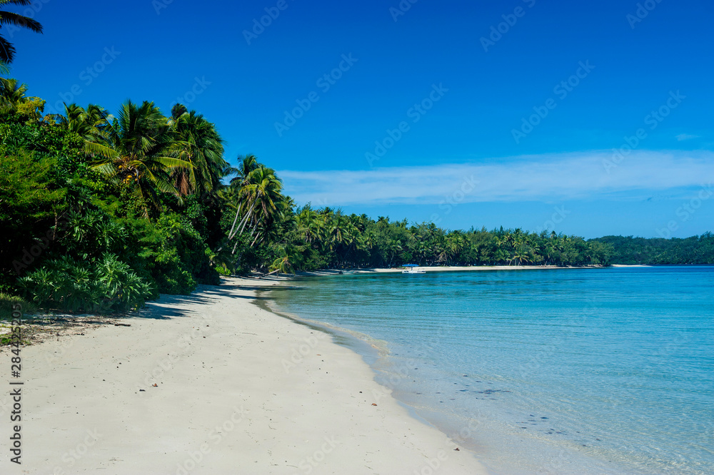 White sand beach and turquoise water at the Nanuya Lailai Island, Blue Lagoon, Yasawa, Fiji, South Pacific