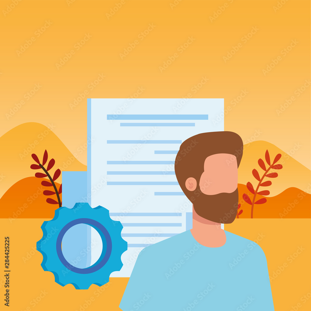 young man with documents character young man with documents character