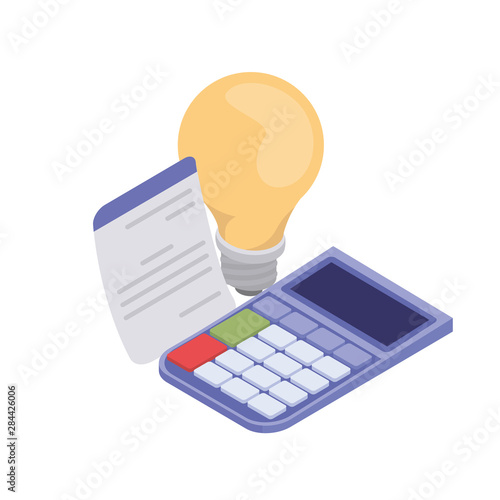 calculator with sheet of paper on white background