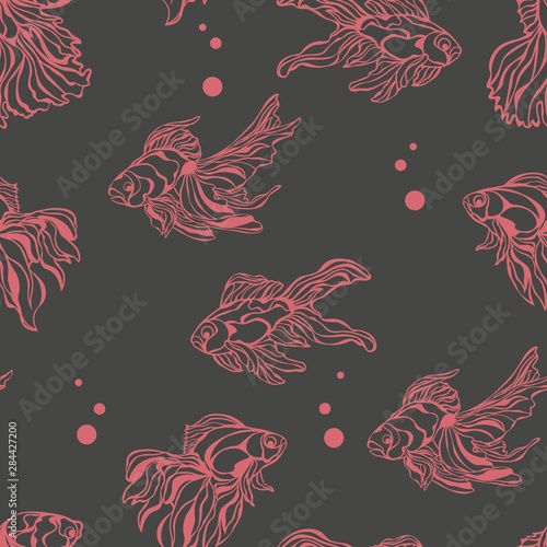 seamless pattern with gold fish. background.