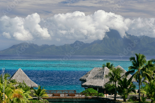 French Polynesia, Moorea. A view of the island of Moorea from Tahiti.