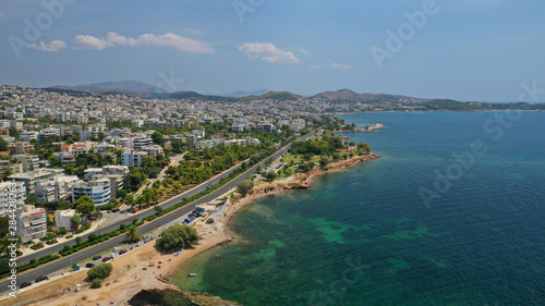 Aerial drone bird s eye view of famous seascape of Athens Riviera  Voula  Attica  Greece