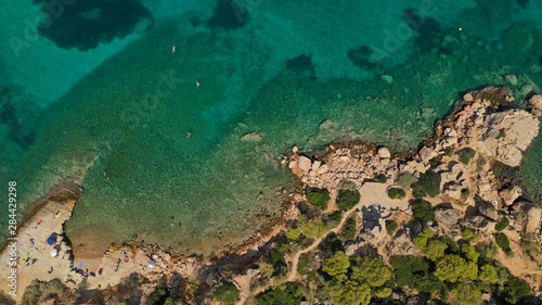 Bild auf Leinwand Aerial drone photo from famous Astir or Asteras sandy beach in south Athens rivi