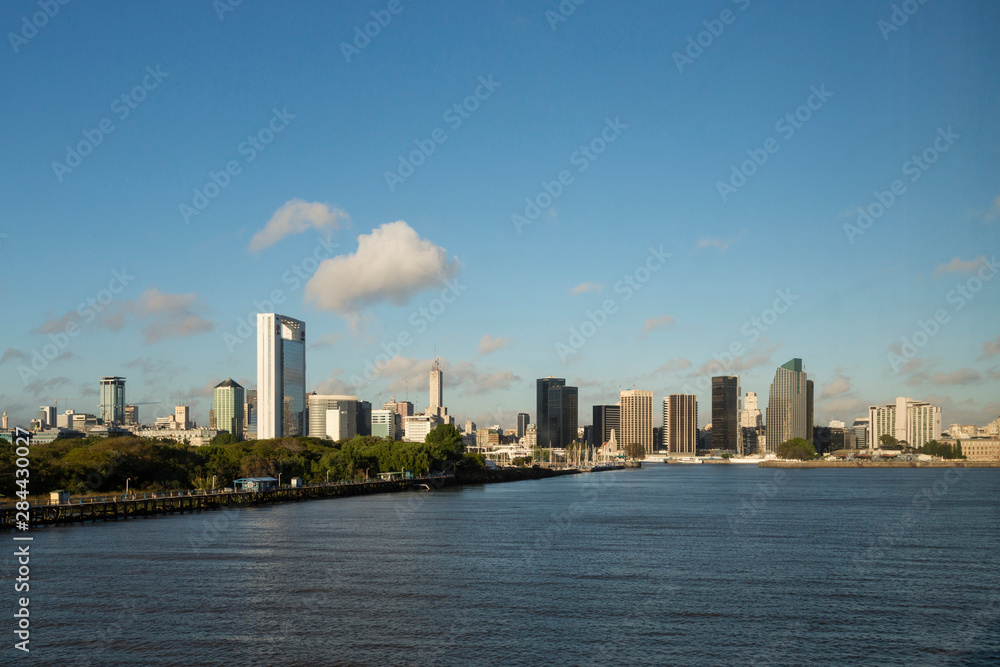 Argentina, Buenos Aires. View of Buenos Aires from water.