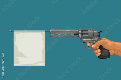 old gun with flag on blue