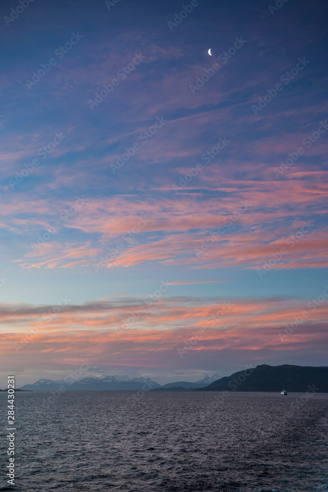 Sunset over the Beagle Channel, Argentina, South America