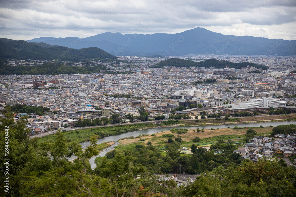 Mountain view of Katsura River and Kyoto sprawl