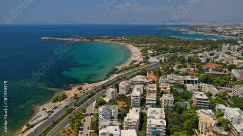 Aerial drone bird's eye view of famous seascape of Athens Riviera, Voula, Attica, Greece © aerial-drone