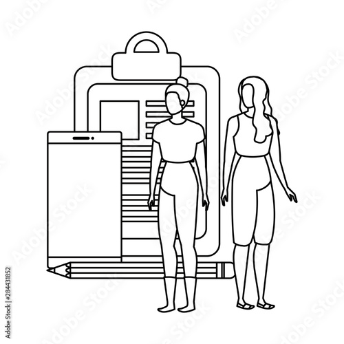 young women with checklist characters