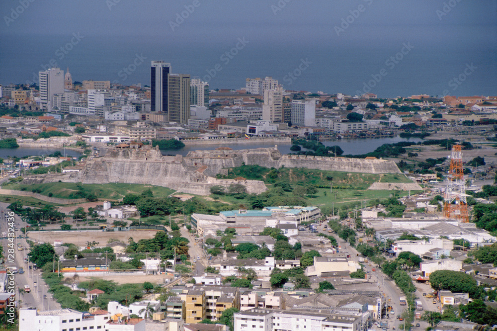 Colombia, Cartagena. City view from La Popa Monastery, Fortress of San Felipe de Barajas.