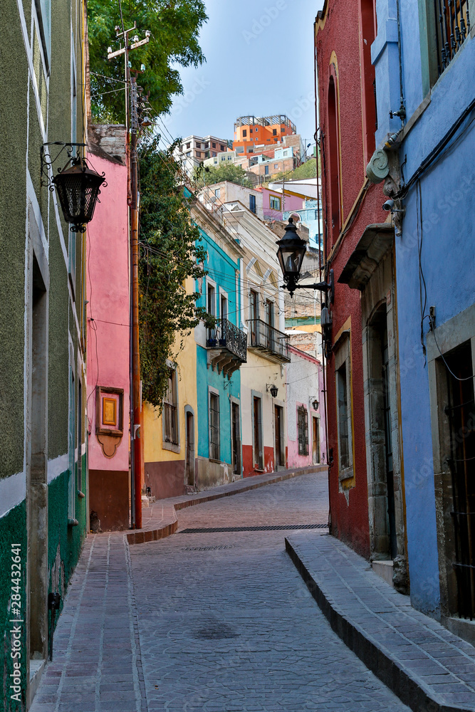Guanajuato in Central Mexico. Colorful buildings and narrow streets