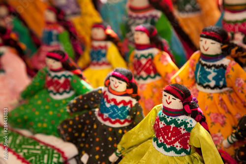 North America, Mexico, Guanajuato State, Guanajuato, fabric dolls for sale in market. The historic city of Guanajuato is a UNESCO World Heritage Site.