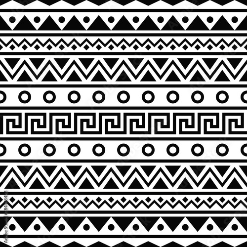 Ikat Aztec ethnic seamless pattern design in black and white color. Ethnic Illustration vector. 