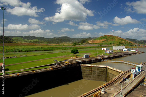 Central America, Panama, Panama Canal. Overview of empty lock at Pedro Miguel.