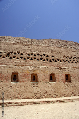 Peru, Pisco. Pre-Inca ruins at Tambo Colorado (aka Puka Tampu in Quechua), circa late 15th century. Wall with original color. photo