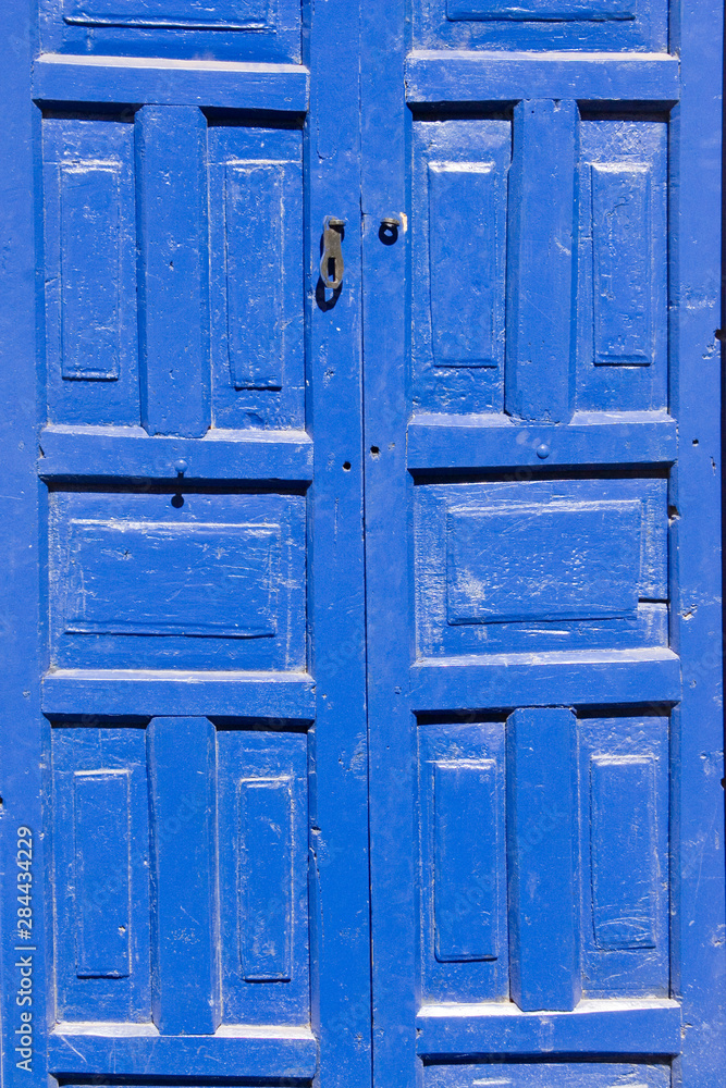South America - Peru. Blue residential door in Cusco.