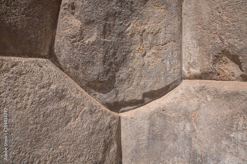 Peru, Cuzco, stone wall at Saksaywaman Inca archaeological site. photo