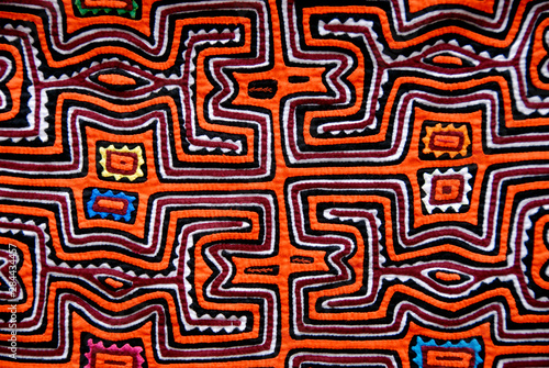 Central America, Panama, San Blas Islands (aka Kuna Yala). Colorful hand stitched mola made by the Kuna Indians, detail. photo