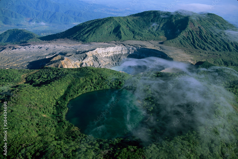 Costa Rica, Volcan Poas National Park, aerial of Poas volcano crater
