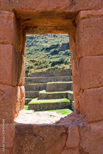 South America - Peru. Inca site of Tipon with terracing and irrigation system lies southeast of Cusco.