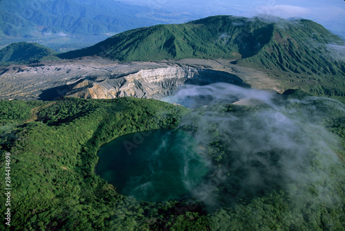 Costa Rica, Volcan Poas National Park, aerial of Poas volcano crater. photo