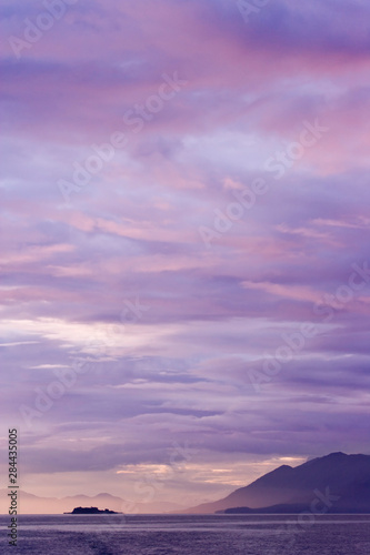 USA, Alaska, Ketchikan. Purple-colored sunset. 