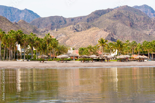 Mexico, Baja California Sur, Sea of Cortez, Loreto Bay. Loreto Bay Golf Resort & Spa with Sierra de la Giganta beyond
