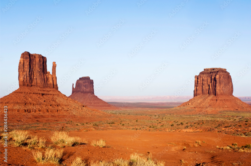 USA, AZ, Navajo Reservation, Merrick Butte and the Mittens in Monument Valley Tribal Park at Sunset USA, AZ, Navajo Reservation, Merrick Butte and the Mittens in Monument Valley Tribal Park at Sunset