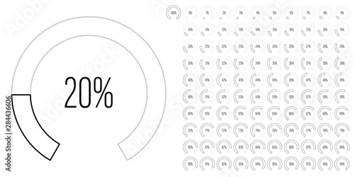 Set of circular sector percentage diagrams meters from 0 to 100 ready-to-use for web design, user interface UI or infographic - indicator with black