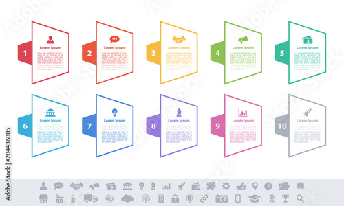 Infographic design business concept vector illustration with 10 steps or options or processes represent work flow or diagram or web button banner