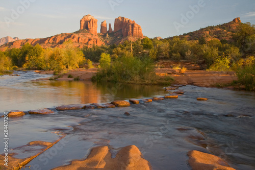 AZ, Arizona, Sedona, Crescent Moon Recreation Area, Red Rock Crossing; Oak Creek with Cathedral Rock