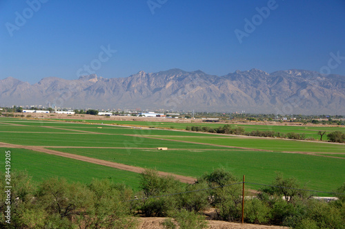 USA, Arizona, Tucson. Overview of Tucson from Mission San Xavier del Bac (aka White Dove of the Desert).