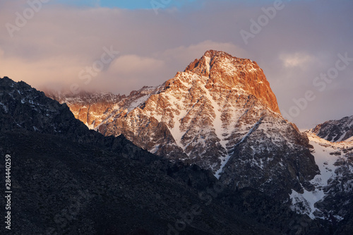 USA, California, Sierra Nevada Mountains. Storm-lit peak. 