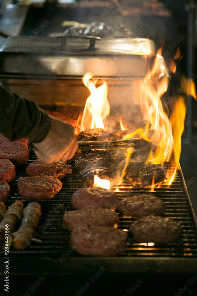 Burgers on a grill, Palm Springs, California, USA. Burgers on a grill, Palm Springs, California, USA.