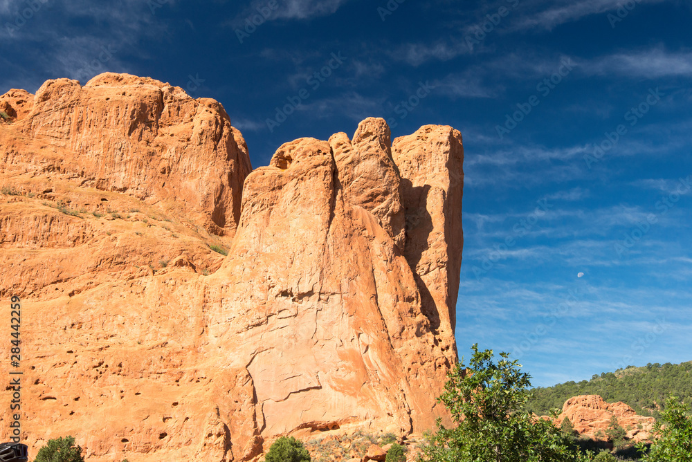USA, Colorado, Colorado Springs. Garden of the Gods is a National Historical Landmark with hiking trails through red rock formations.