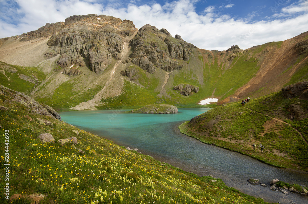 USA, Colorado, San Juan Mountains. Island Lake's green mineral water. USA, Colorado, San Juan Mountains. Island Lake's green mineral water.