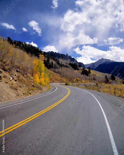 USA, Colorado, Telluride. This mountain highway winds through the Telluride area of Colorado.