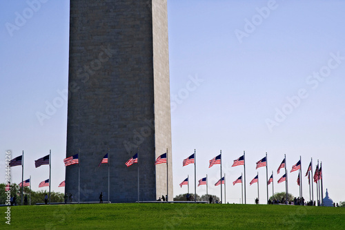 USA, Washington, D.C. Fifty American flags surround the Washington Monument. 