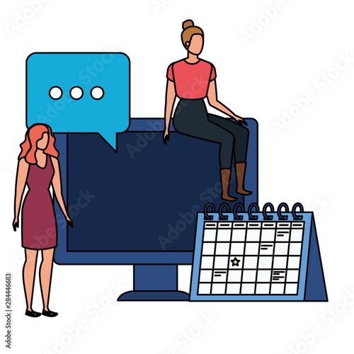 young women with desktop characters