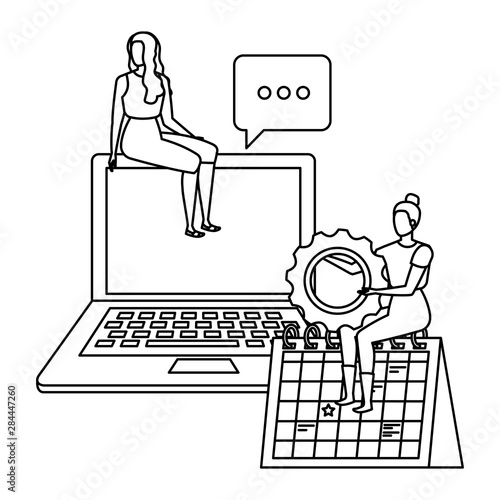 young women with laptop characters