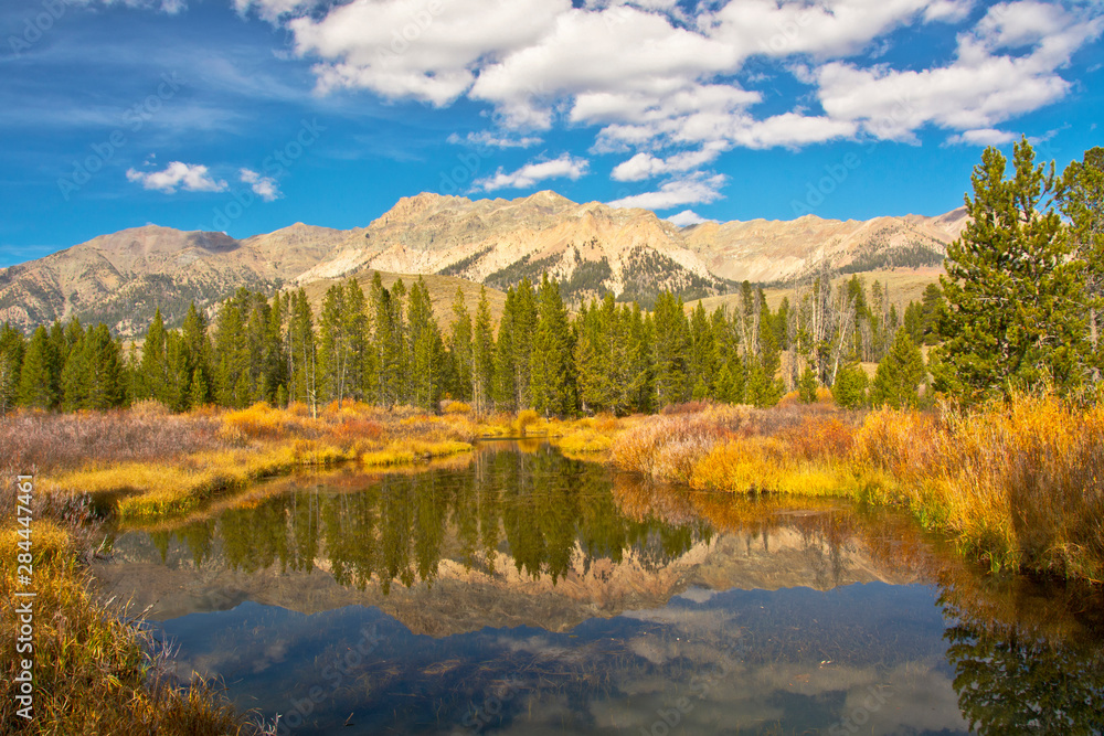 Reflection, Big Wood River, autumn, Sawtooth National Forest: Idaho, USA
