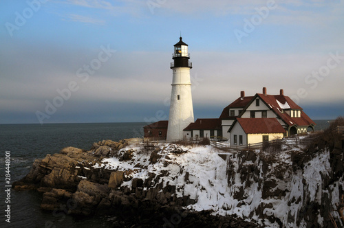Portland Head, Cape Elizabeth, winter, Casco Bay, Gulf of Maine, Maine, USA.