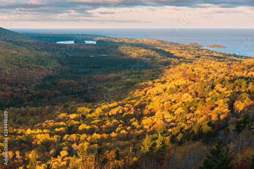 USA, Michigan. View of the forest in Autumn splendor from Brockway Summit, Keweenaw Peninsula. photo