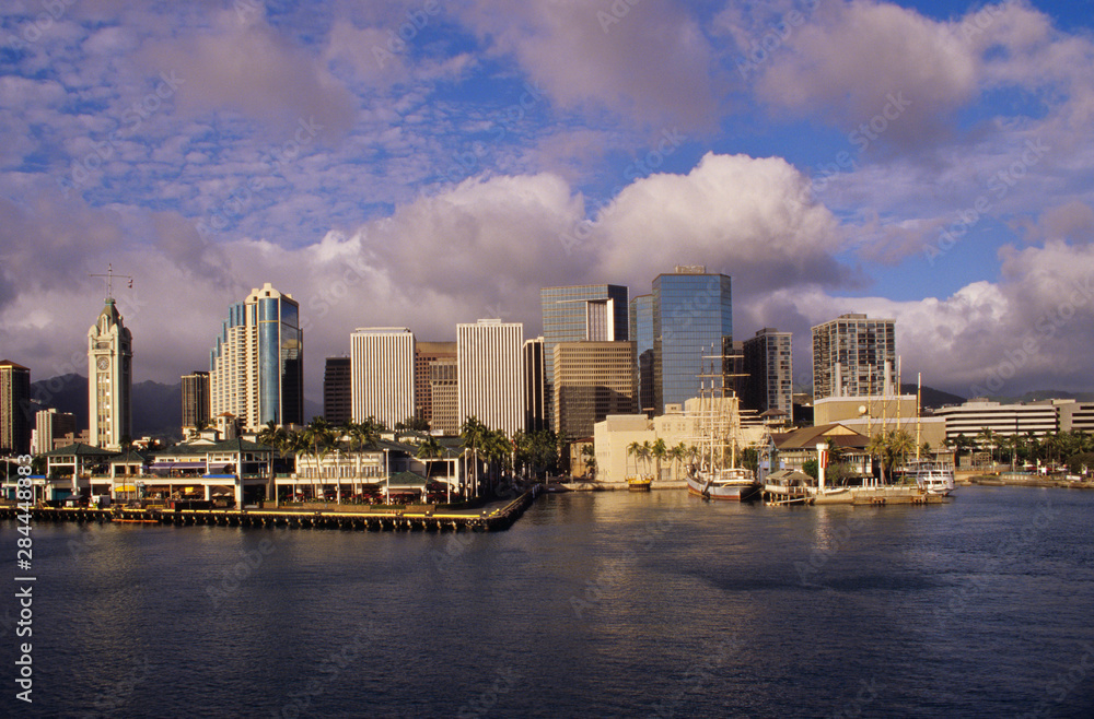 Fototapeta premium Famed Aloha Tower is a hallmark at Honolulu harbor.