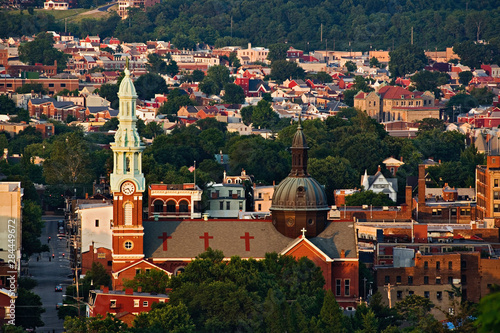 View of historic Covington and church steeple, Kentucky from Devou Park, Covington, Kentucky. photo