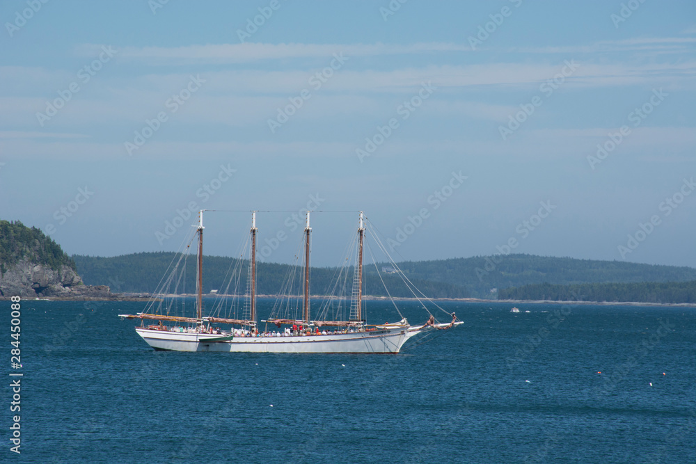 Maine, Bar Harbor. Tourist sightseeing boat the Margaret Todd, 151-foot four-masted schooner. Maine, Bar Harbor. Tourist sightseeing boat the Margaret Todd, 151-foot four-masted schooner.