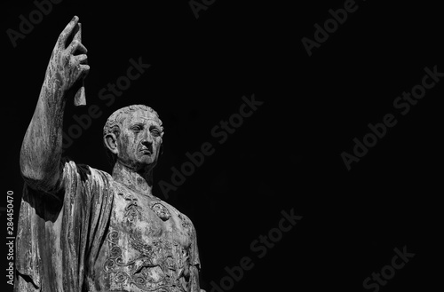 Caesar Augustus Nerva Emperor of Ancient Rome bronze statue in Imperial Forum (Black and White with copy space)