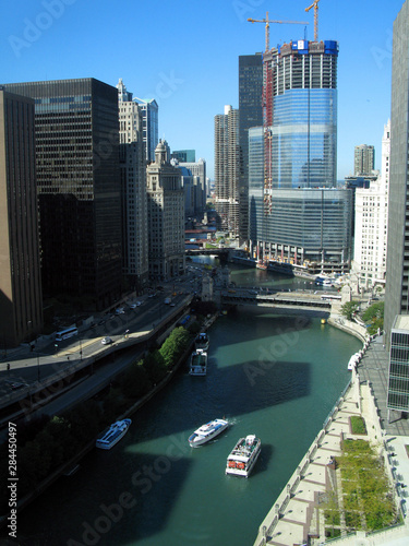 United States, Chicago. Chicago River South from Sheraton Hotel and towers.